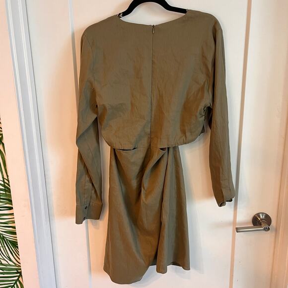 NWT Zara Olive Green Deep V-Neck Side Cut Out Ring Dress Size XXL - Picture 4 of 9